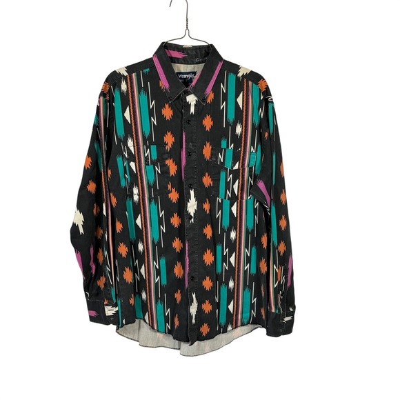 Vtg Wrangler Cowboy Cut Regular Fit Southwest Aztec x-Long tails Western Shirt
